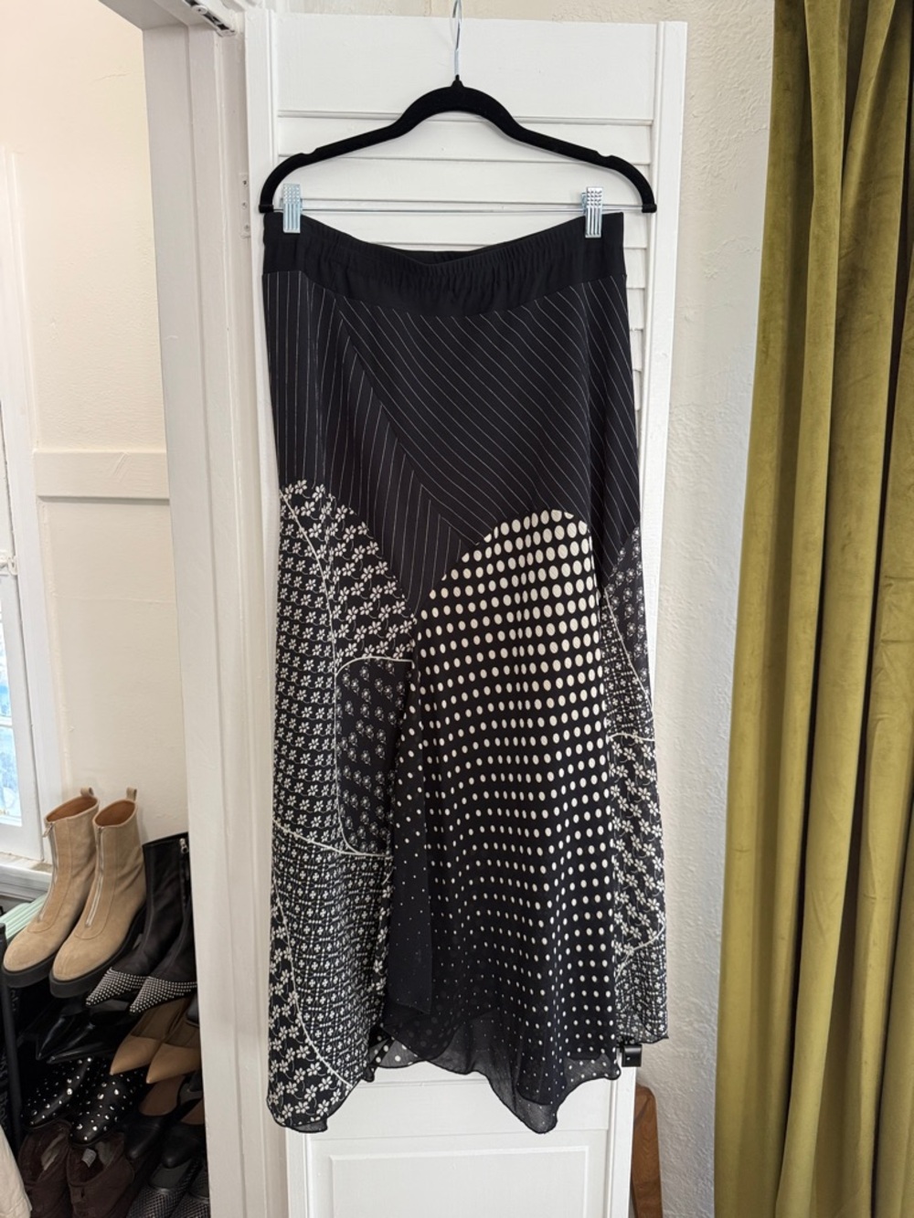 Vintage Black and White Mixed Print Maxi Skirt